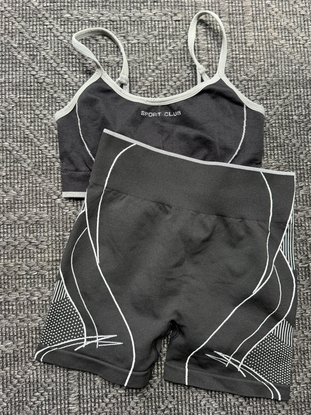 SHEIN Black and White Sport Club Seam-Detail Bike Shorts Set